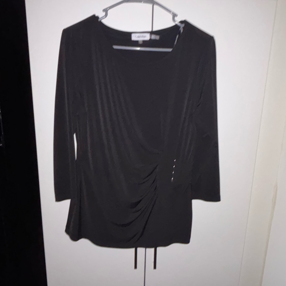 Calvin Klein Black Wrap Ruched 3/4 Sleeve Blouse